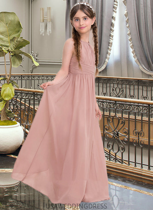 Pancy A-Line Scoop Neck Floor-Length Chiffon Junior Bridesmaid Dress With Ruffle DSP0013473