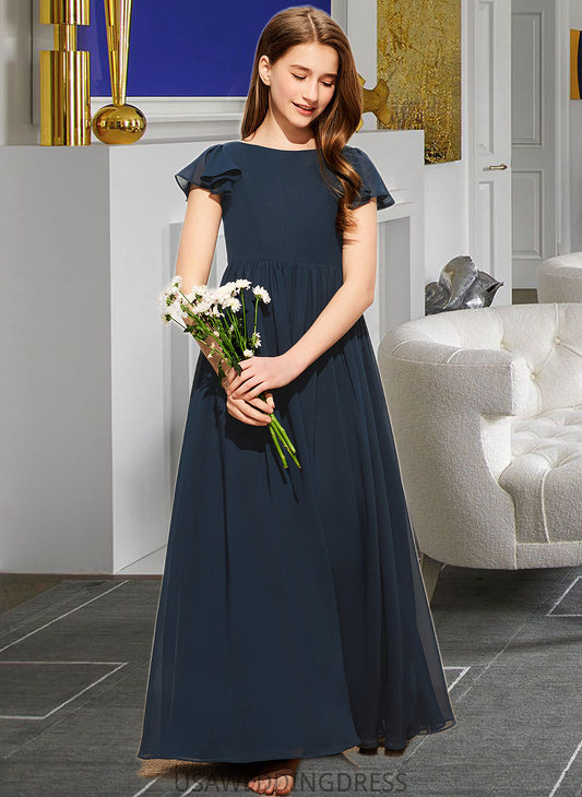 Urania A-LineScoopNeckFloor-LengthChiffonJuniorBridesmaidDress#253684 DSP0013478