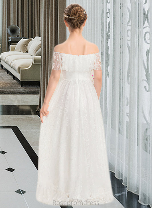 Kiana A-Line Off-the-Shoulder Asymmetrical Lace Junior Bridesmaid Dress SRSP0013497