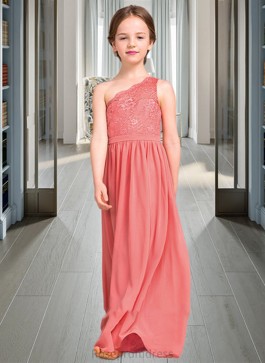 Esther A-Line One-Shoulder Floor-Length Chiffon Lace Junior Bridesmaid Dress SRSP0013500