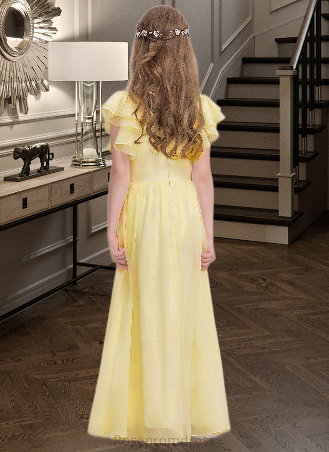 Abagail A-LineScoopNeckFloor-LengthChiffonJuniorBridesmaidDressWithRuffleCascadingRuffles#123850 SRSP0013508