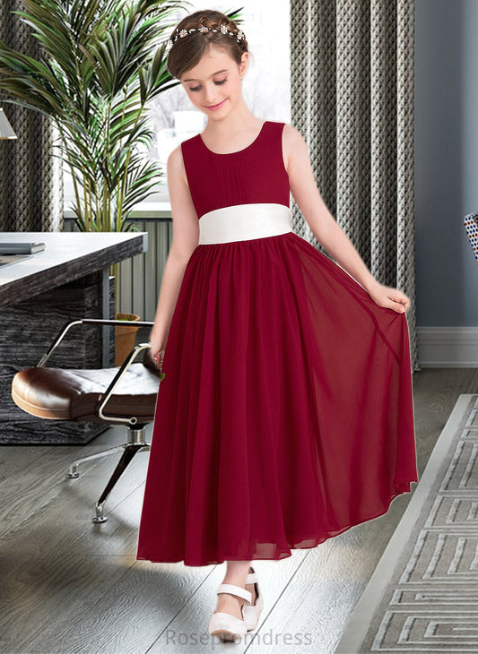 Ainsley Empire A-Line Scoop Neck Ankle-Length Chiffon Junior Bridesmaid Dress With Sash Bow(s) SRSP0013542