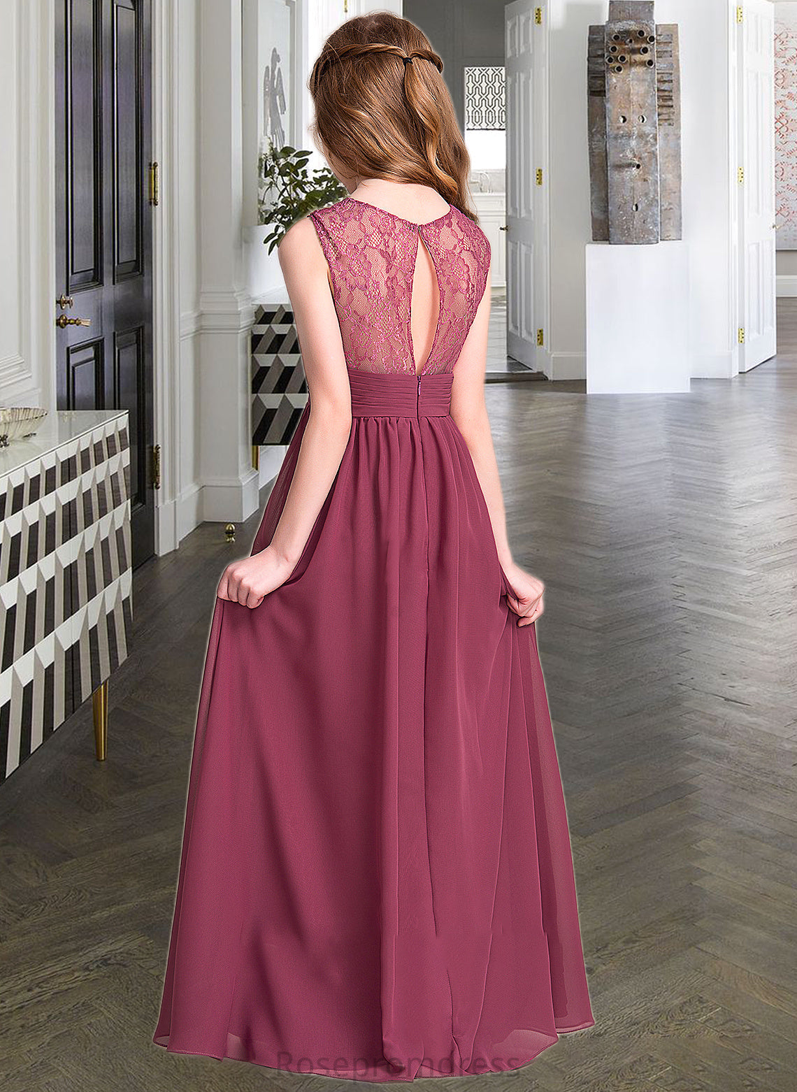 Rihanna A-Line Sweetheart Floor-Length Chiffon Junior Bridesmaid Dress With Ruffle SRSP0013568