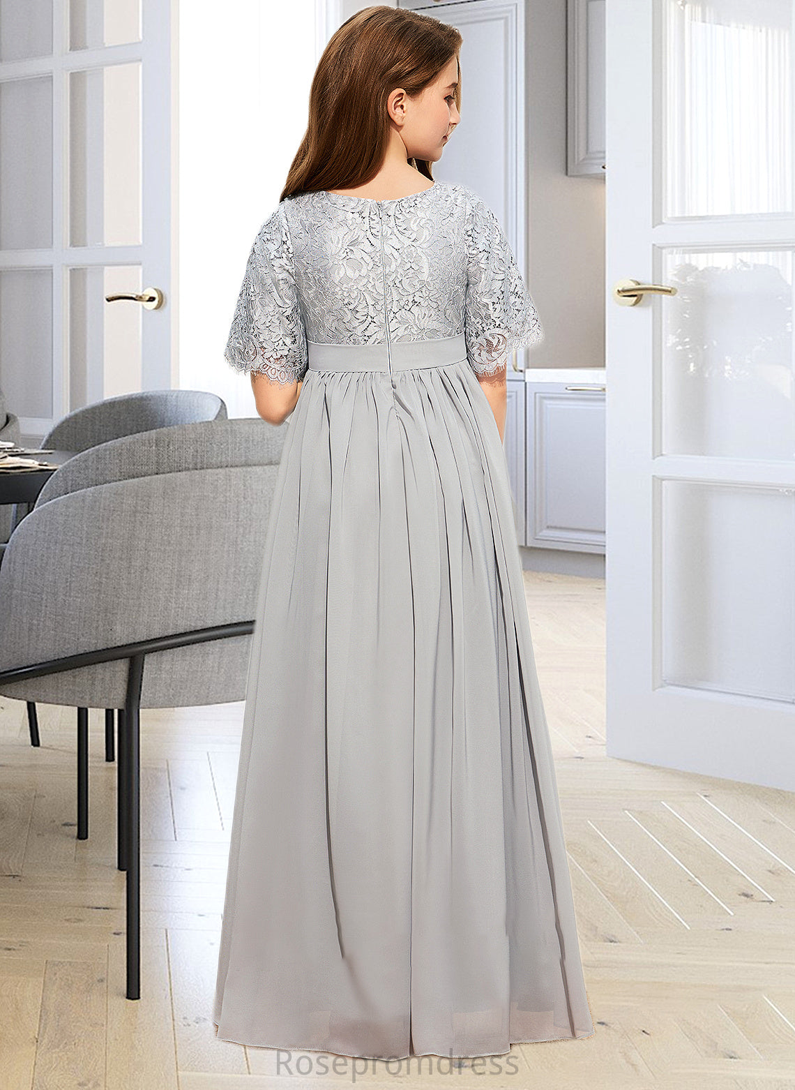 Mikayla A-LineScoopNeckFloor-LengthChiffonLaceJuniorBridesmaidDress#253700 SRSP0013602