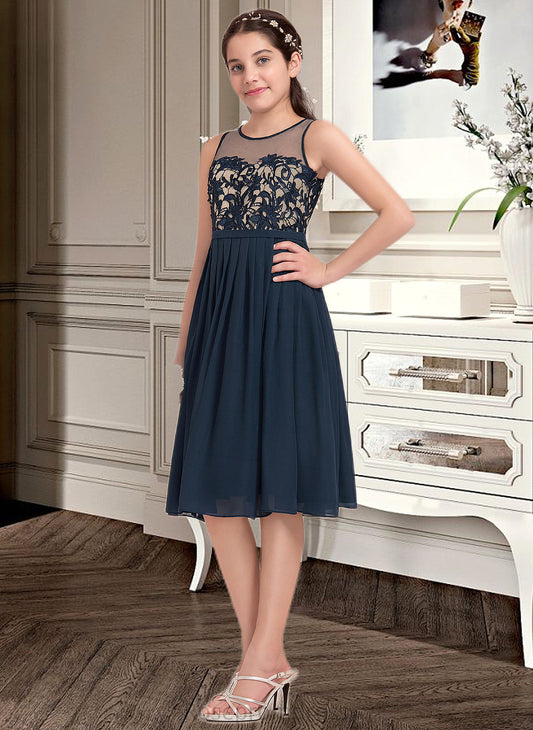 Selina A-Line Scoop Neck Knee-Length Chiffon Junior Bridesmaid Dress SRSP0013614