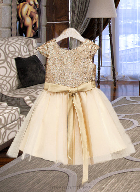 Aspen A-Line Scoop Neck Knee-Length Tulle Junior Bridesmaid Dress With Sash SRSP0013617