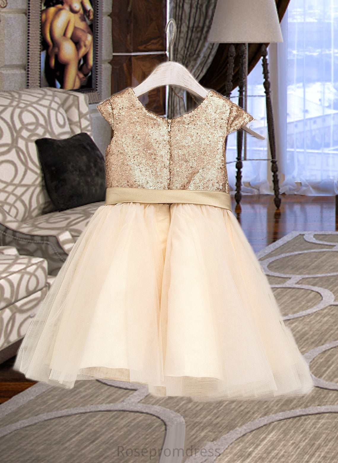 Aspen A-Line Scoop Neck Knee-Length Tulle Junior Bridesmaid Dress With Sash SRSP0013617