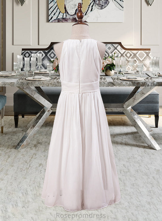 Annabelle A-Line Scoop Neck Ankle-Length Chiffon Junior Bridesmaid Dress With Flower(s) SRSP0013621