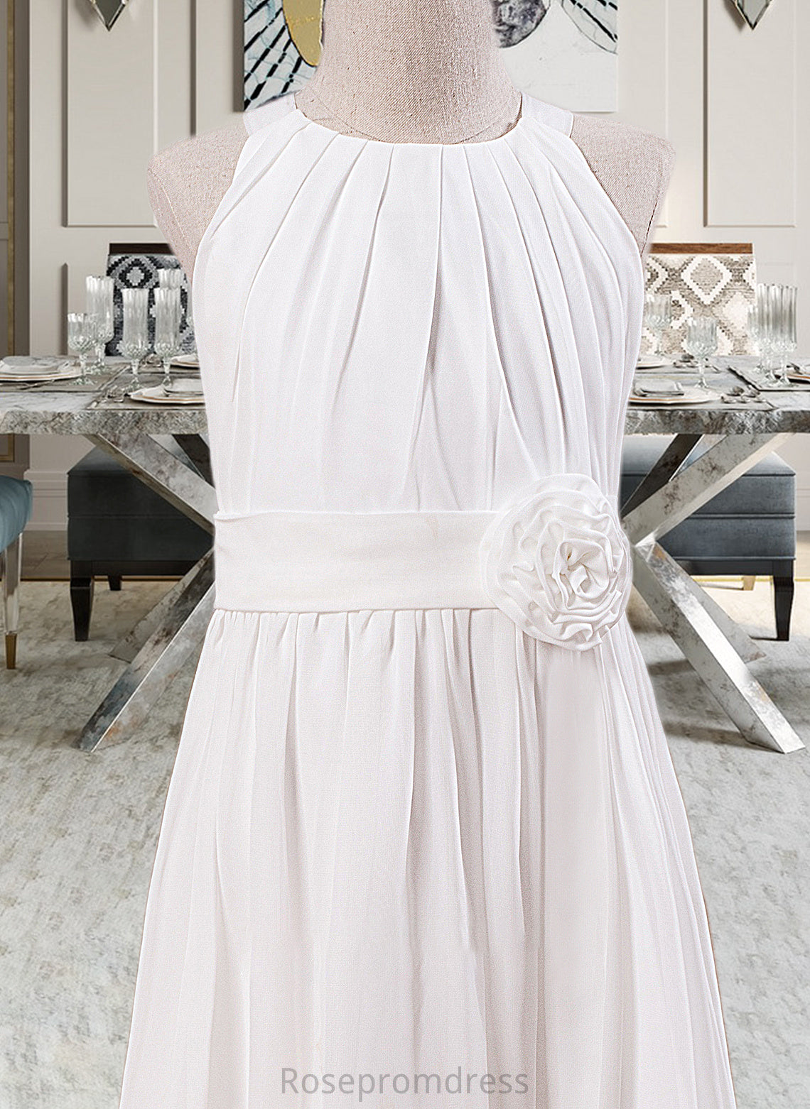 Annabelle A-Line Scoop Neck Ankle-Length Chiffon Junior Bridesmaid Dress With Flower(s) SRSP0013621