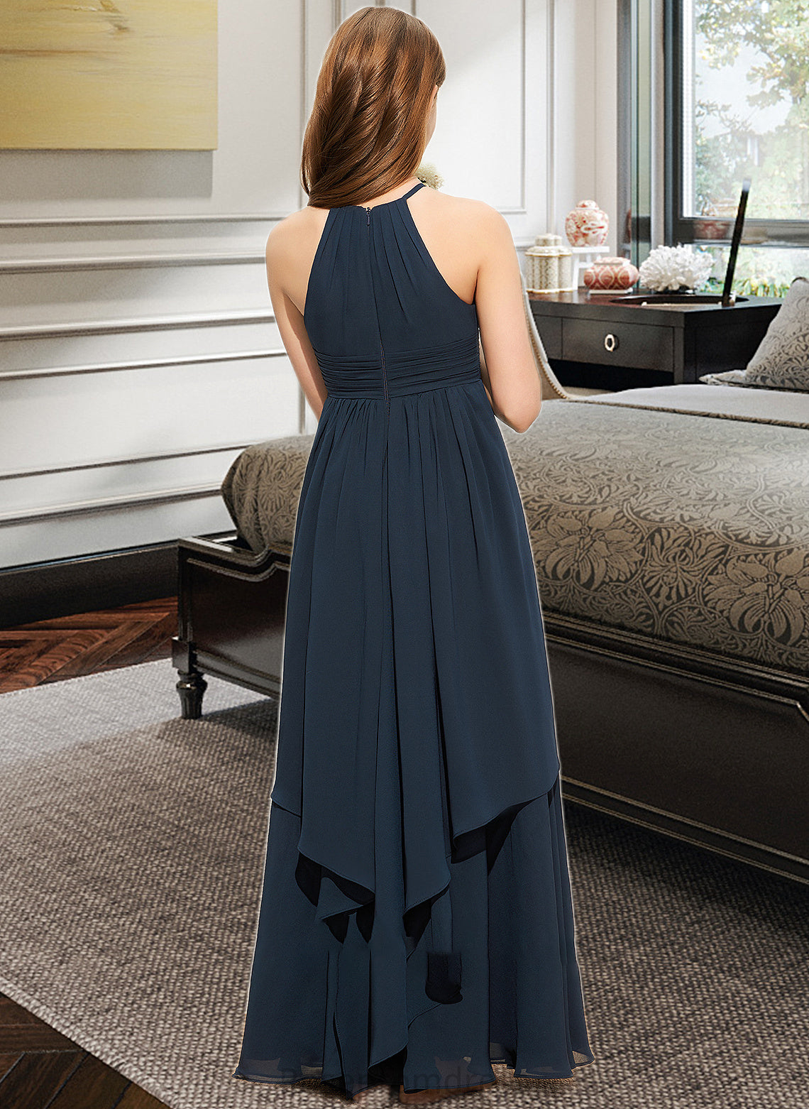 Michelle A-Line Scoop Neck Floor-Length Chiffon Junior Bridesmaid Dress With Cascading Ruffles SRSP0013622