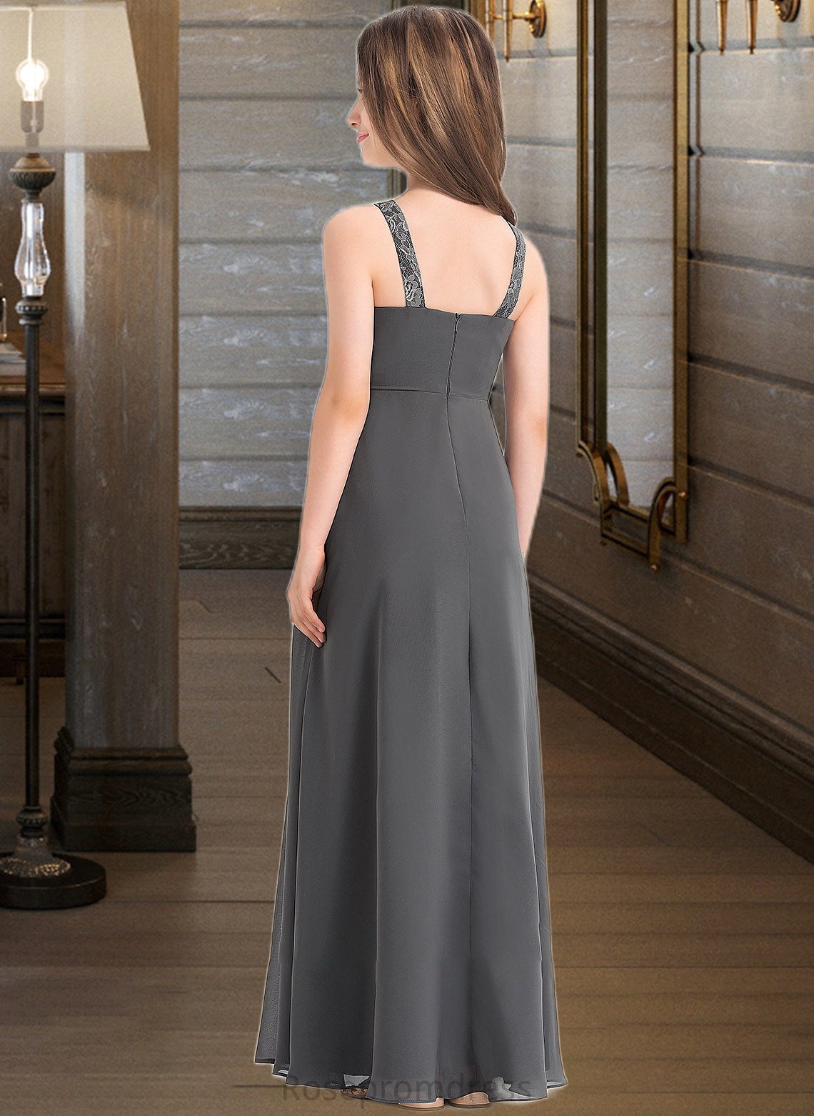 Leanna A-Line Scoop Neck Floor-Length Chiffon Junior Bridesmaid Dress With Ruffle Lace SRSP0013625