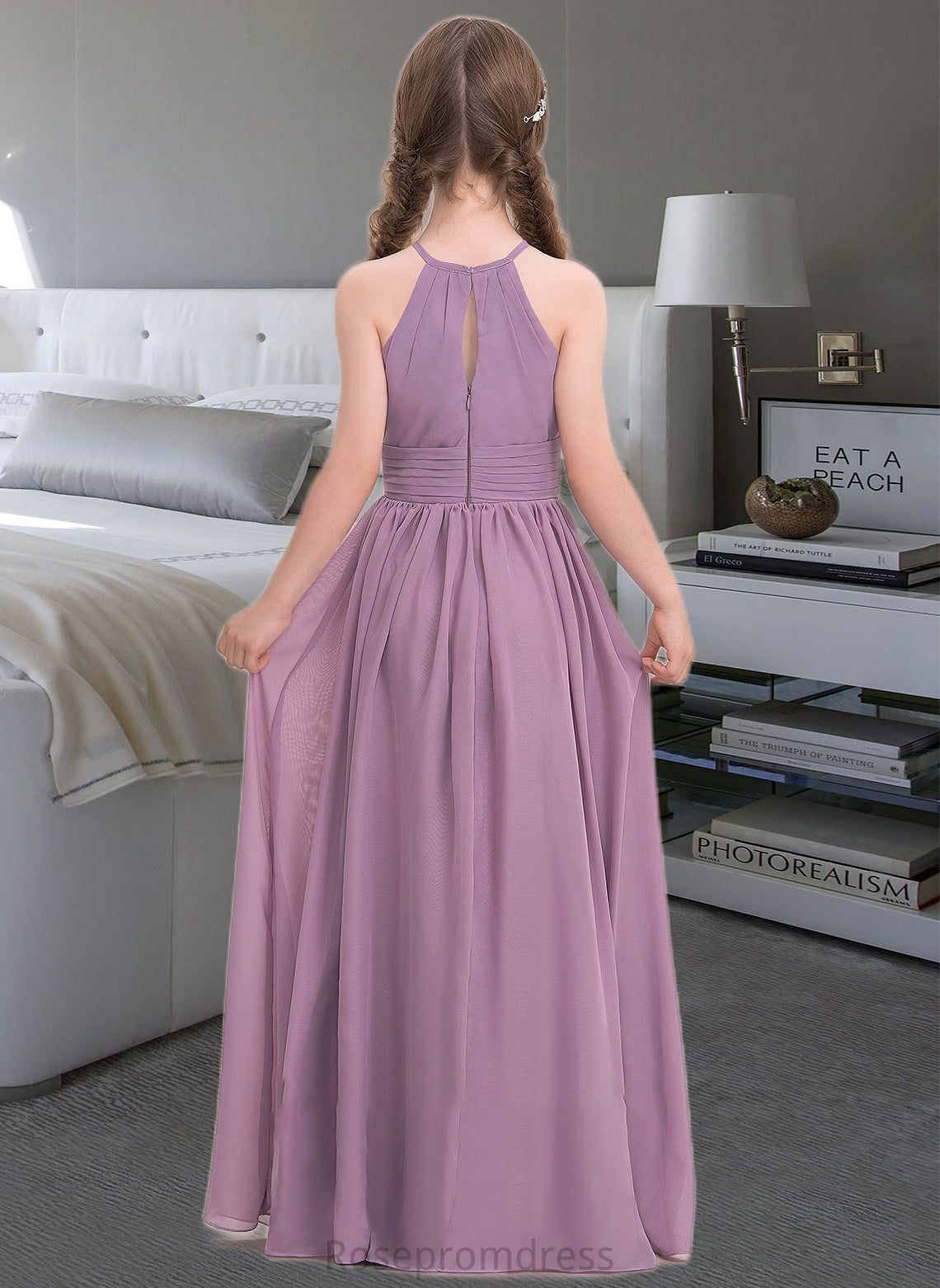 Jaqueline A-LineScoopNeckFloor-LengthChiffonJuniorBridesmaidDressWithRuffle#119580 SRSP0013647