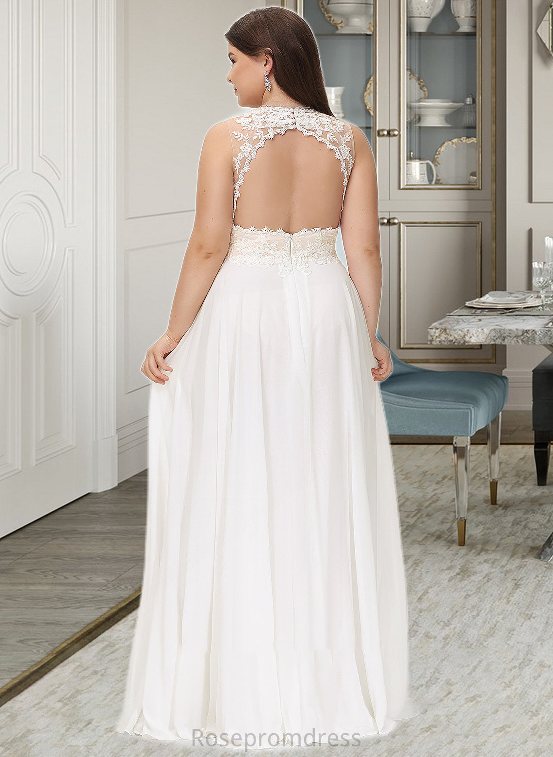 Kenzie A-Line V-neck Sweep Train Chiffon Lace Wedding Dress With Lace SRSP0013677