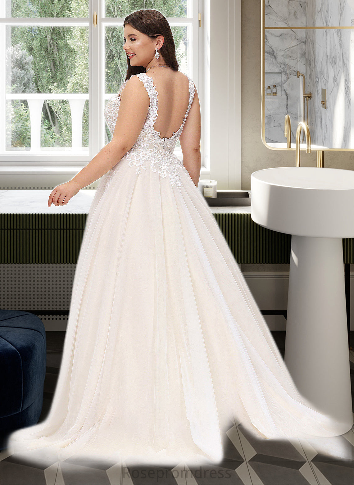 Jenna Ball-Gown/Princess V-neck Court Train Tulle Wedding Dress SRSP0013682