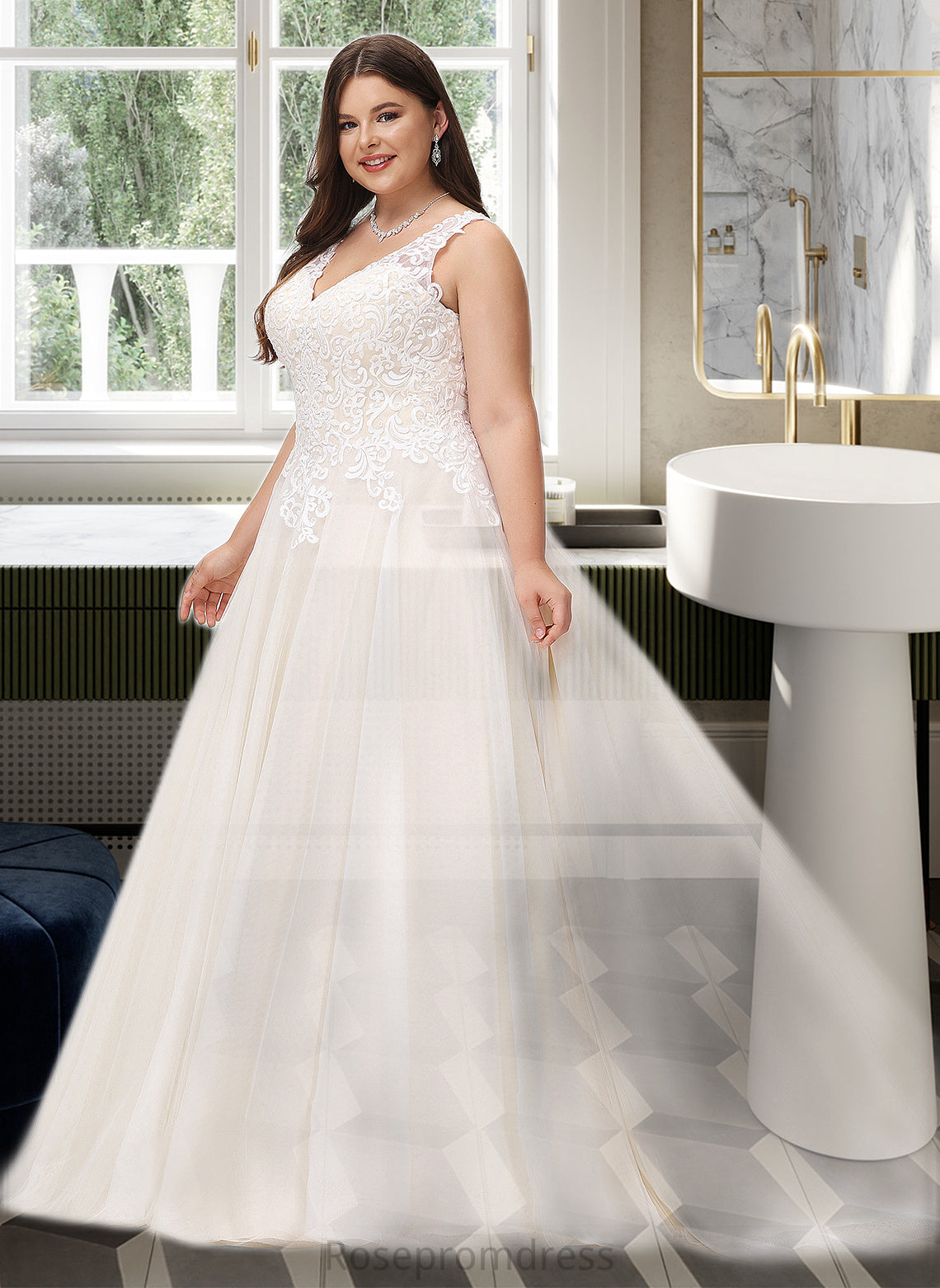 Jenna Ball-Gown/Princess V-neck Court Train Tulle Wedding Dress SRSP0013682
