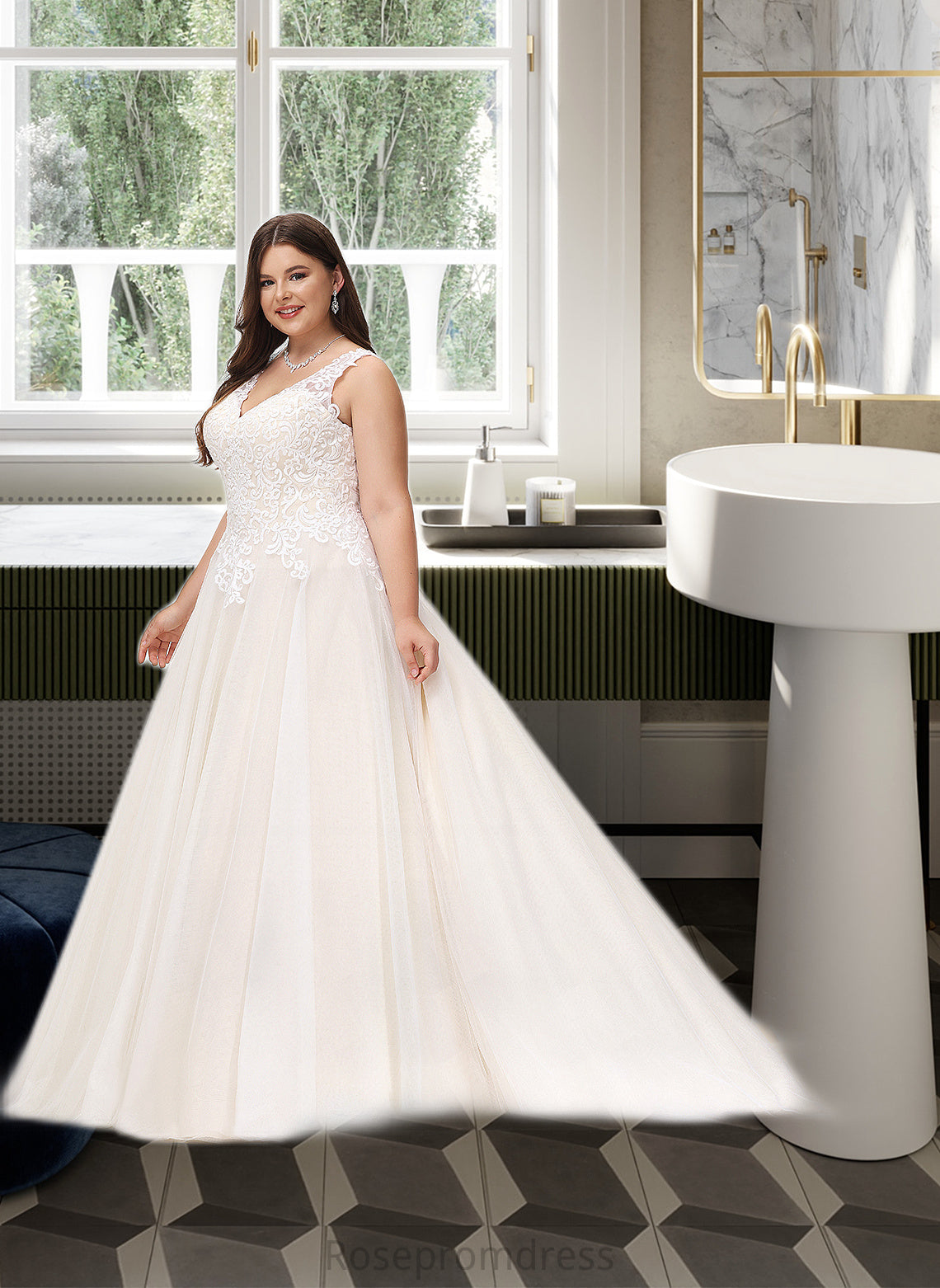 Jenna Ball-Gown/Princess V-neck Court Train Tulle Wedding Dress SRSP0013682