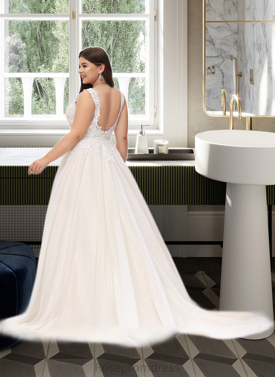 Jenna Ball-Gown/Princess V-neck Court Train Tulle Wedding Dress SRSP0013682