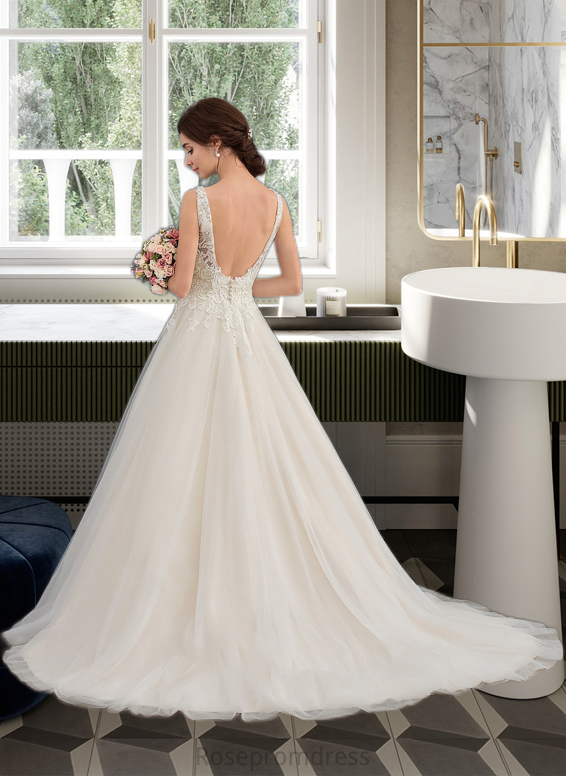 Jenna Ball-Gown/Princess V-neck Court Train Tulle Wedding Dress SRSP0013682