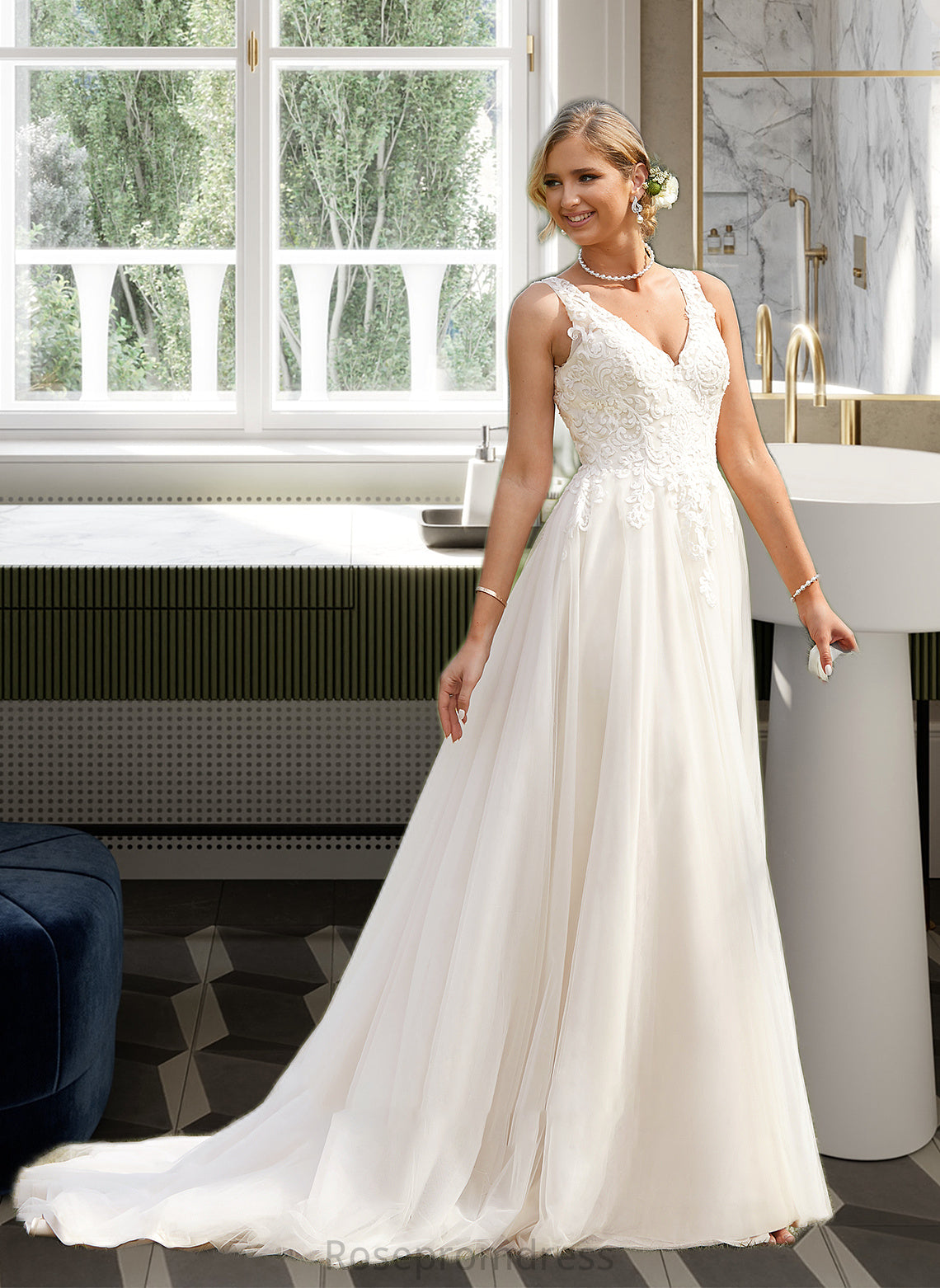Jenna Ball-Gown/Princess V-neck Court Train Tulle Wedding Dress SRSP0013682