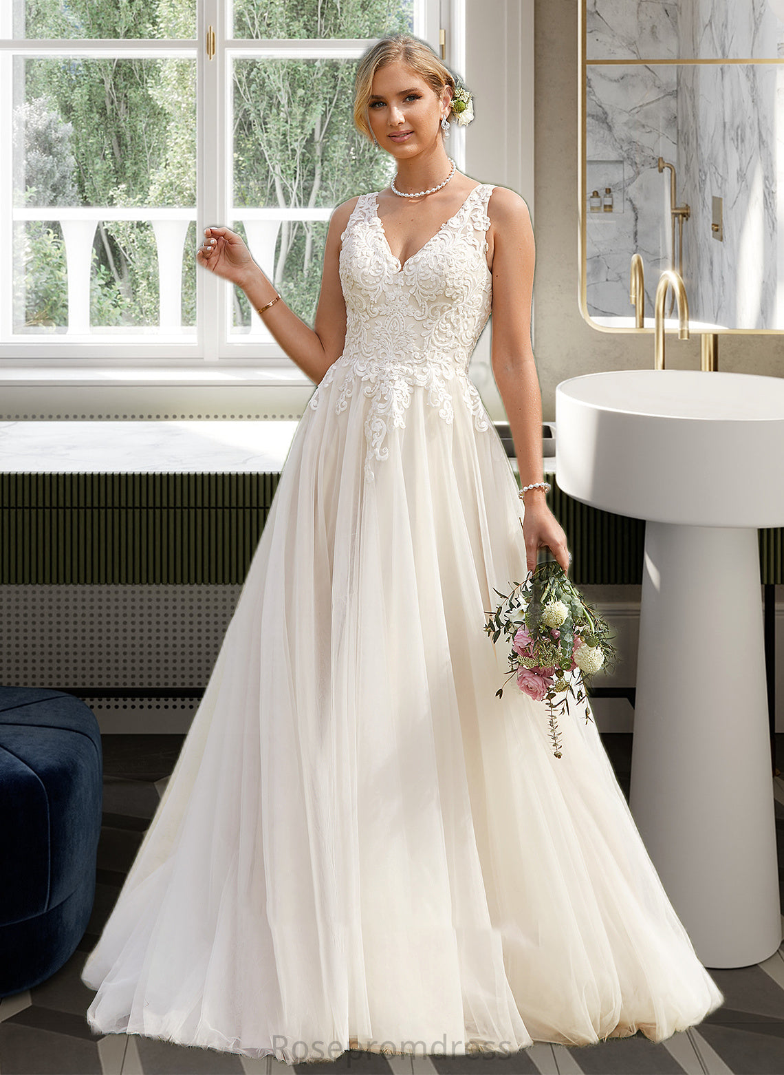 Jenna Ball-Gown/Princess V-neck Court Train Tulle Wedding Dress SRSP0013682