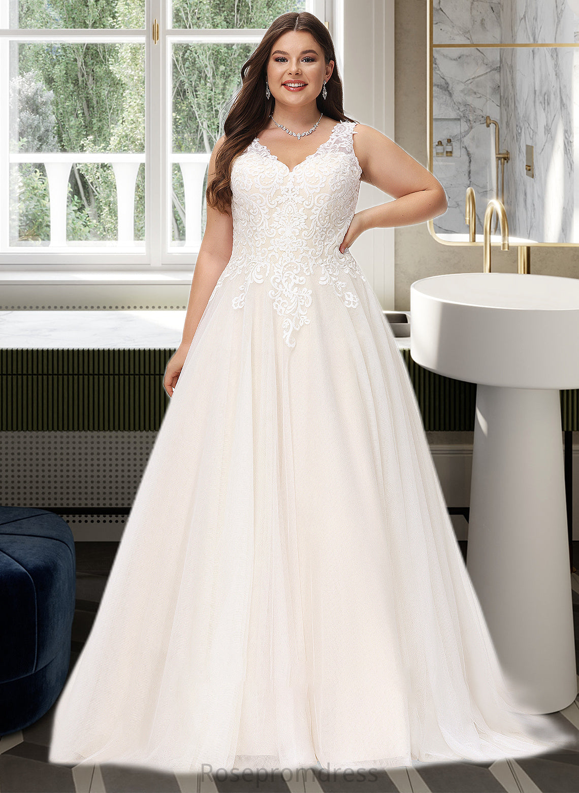 Jenna Ball-Gown/Princess V-neck Court Train Tulle Wedding Dress SRSP0013682