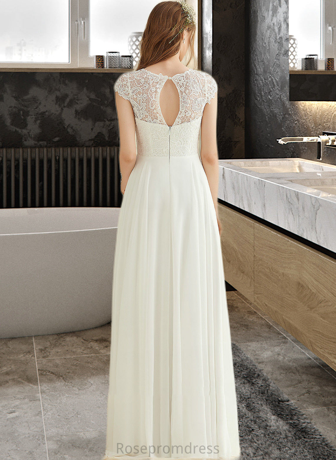 Jazmin A-Line Floor-Length Chiffon Lace Wedding Dress SRSP0013687