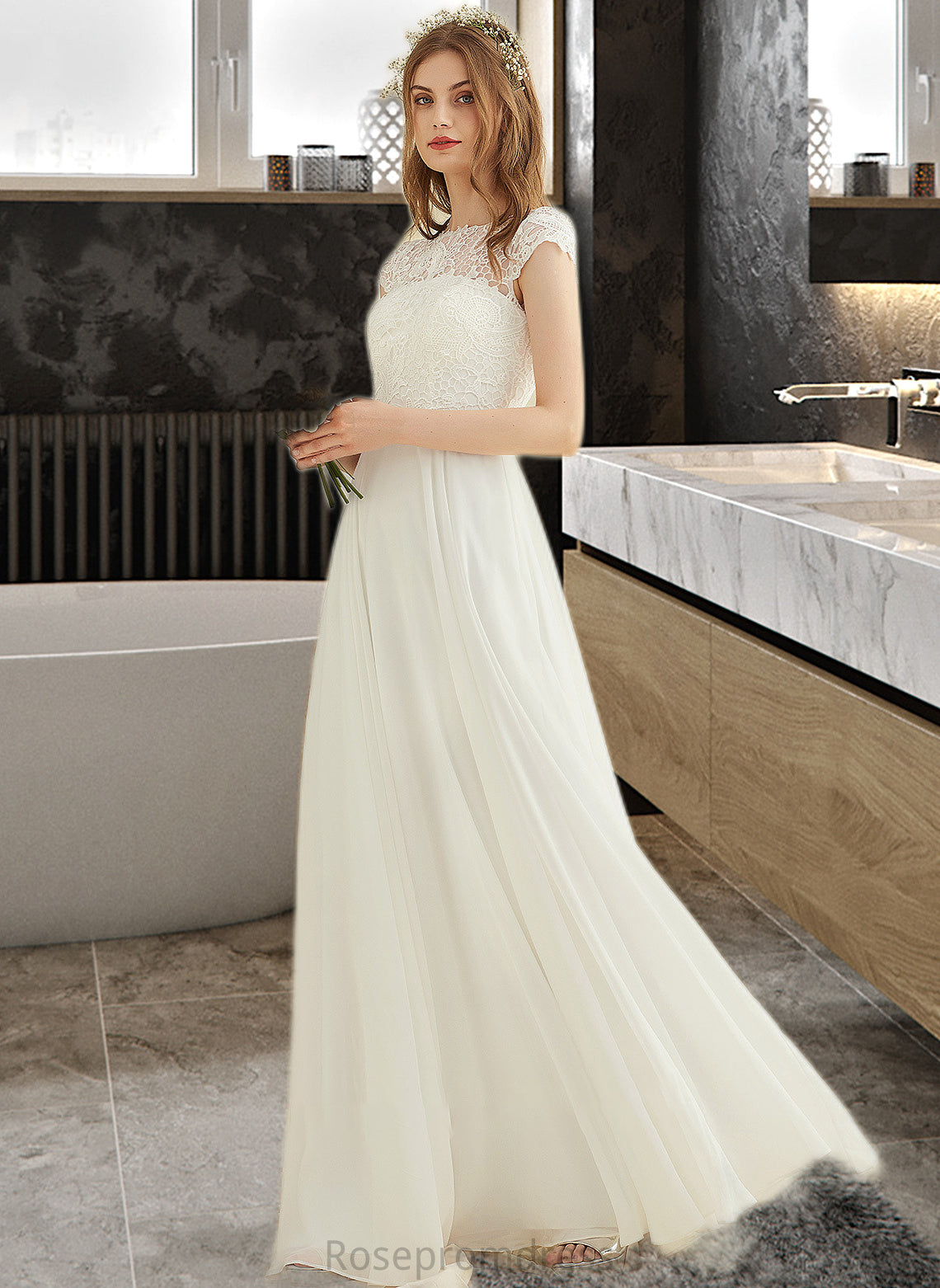Jazmin A-Line Floor-Length Chiffon Lace Wedding Dress SRSP0013687