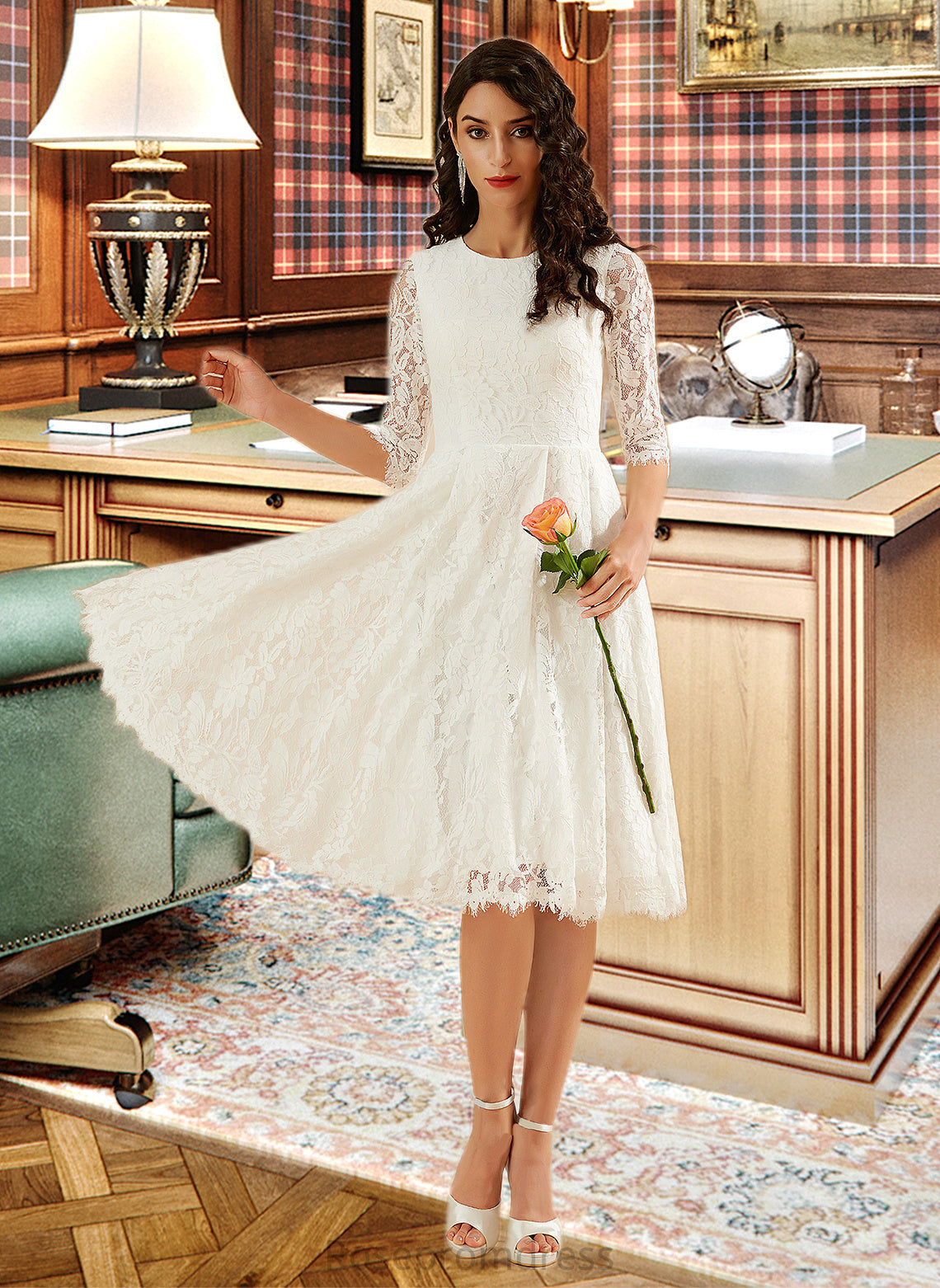 Jaylen A-Line Knee-Length Wedding Dress SRSP0013699