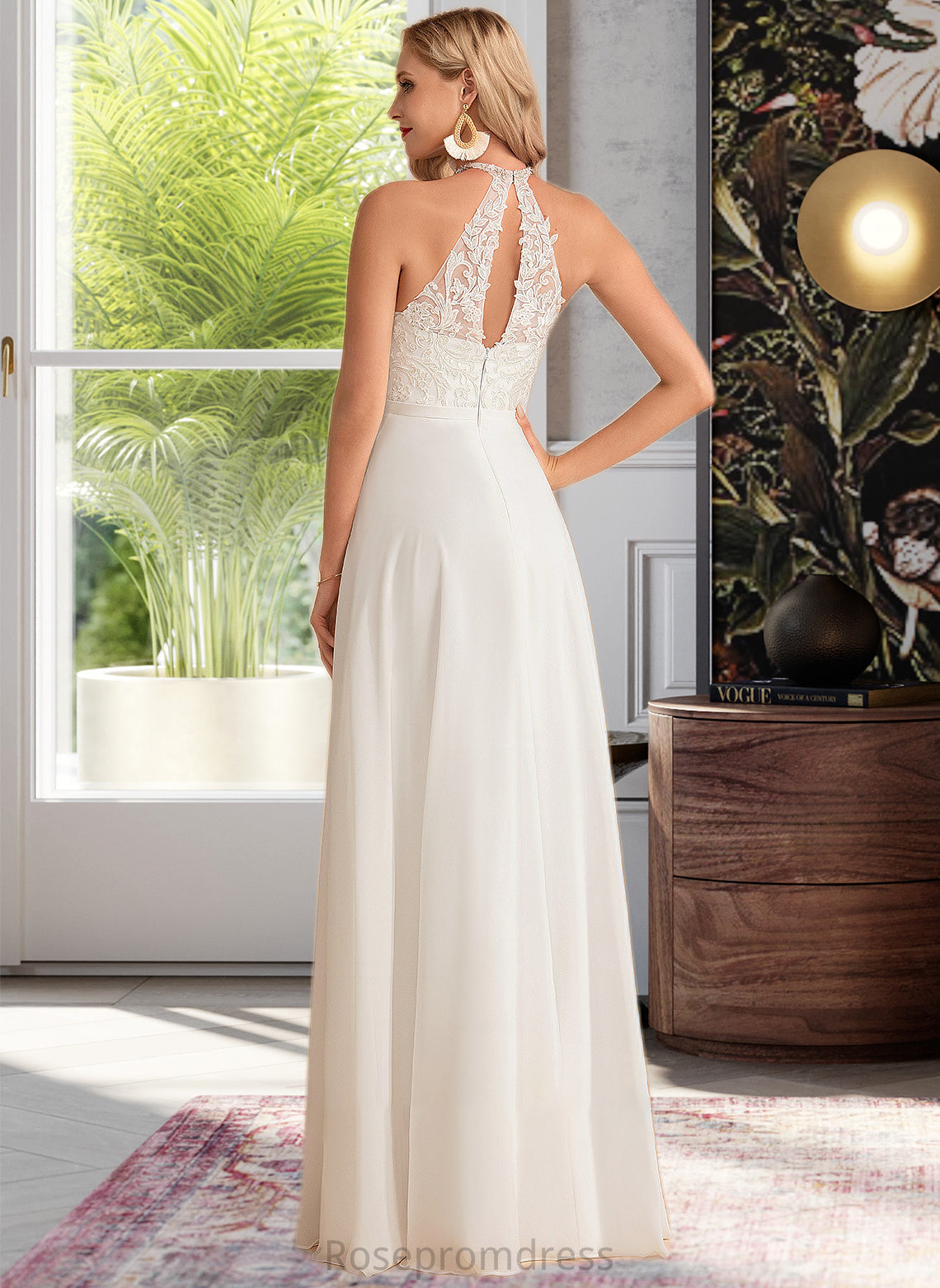 Siena A-Line High Neck Floor-Length Chiffon Wedding Dress SRSP0013702