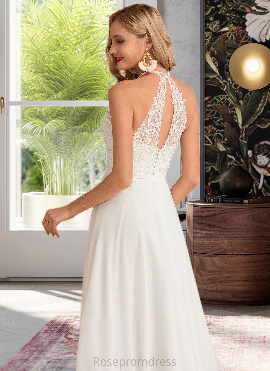 Siena A-Line High Neck Floor-Length Chiffon Wedding Dress SRSP0013702