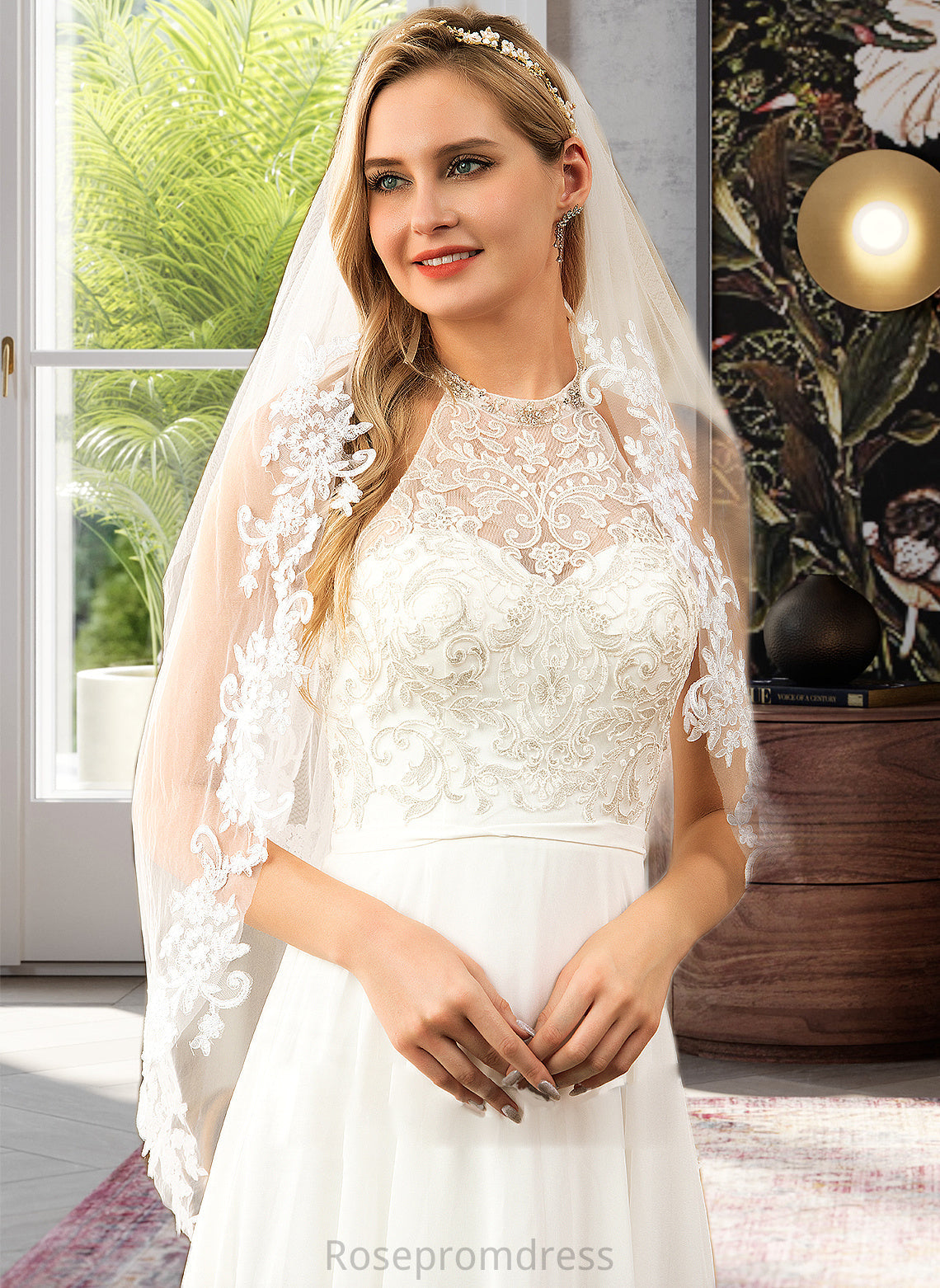 Siena A-Line High Neck Floor-Length Chiffon Wedding Dress SRSP0013702