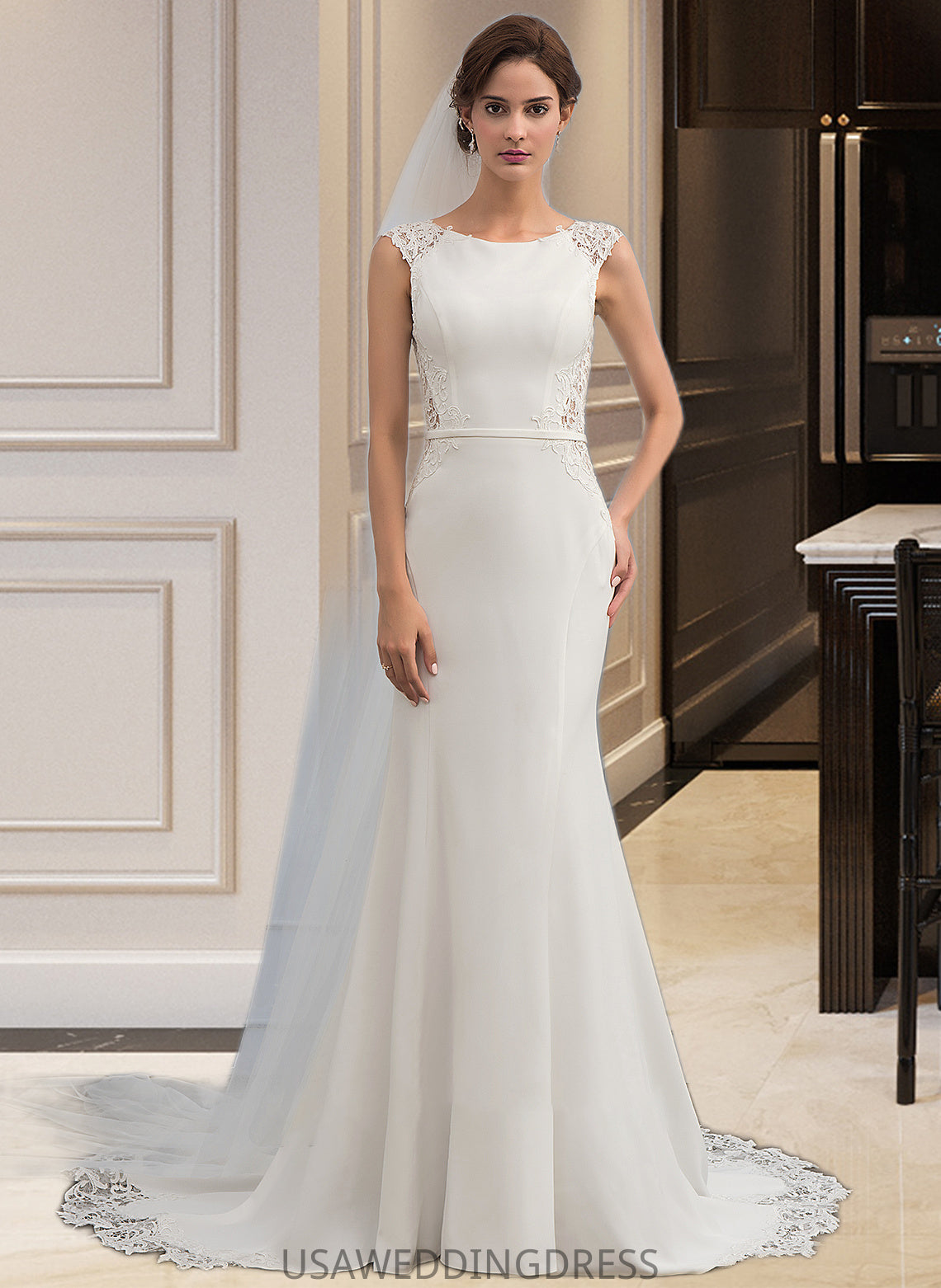 Lauretta Trumpet/Mermaid Court Train Stretch Crepe Wedding Dress DSP0013711