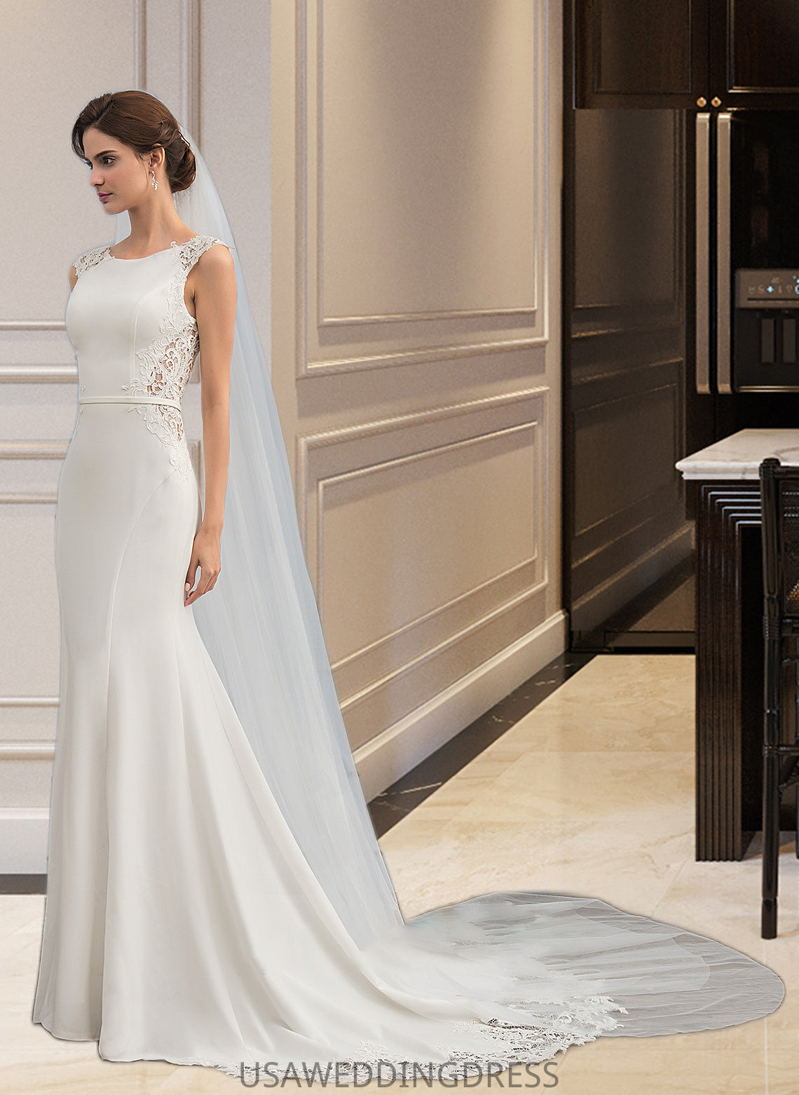 Lauretta Trumpet/Mermaid Court Train Stretch Crepe Wedding Dress DSP0013711