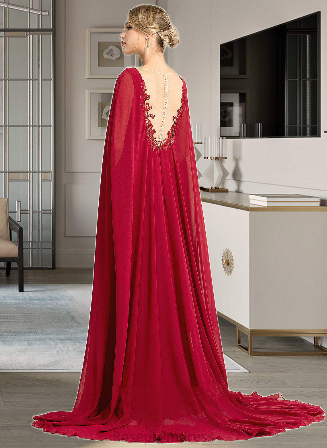 Mary A-Line V-neck Floor-Length Chiffon Wedding Dress With Sequins SRSP0013718