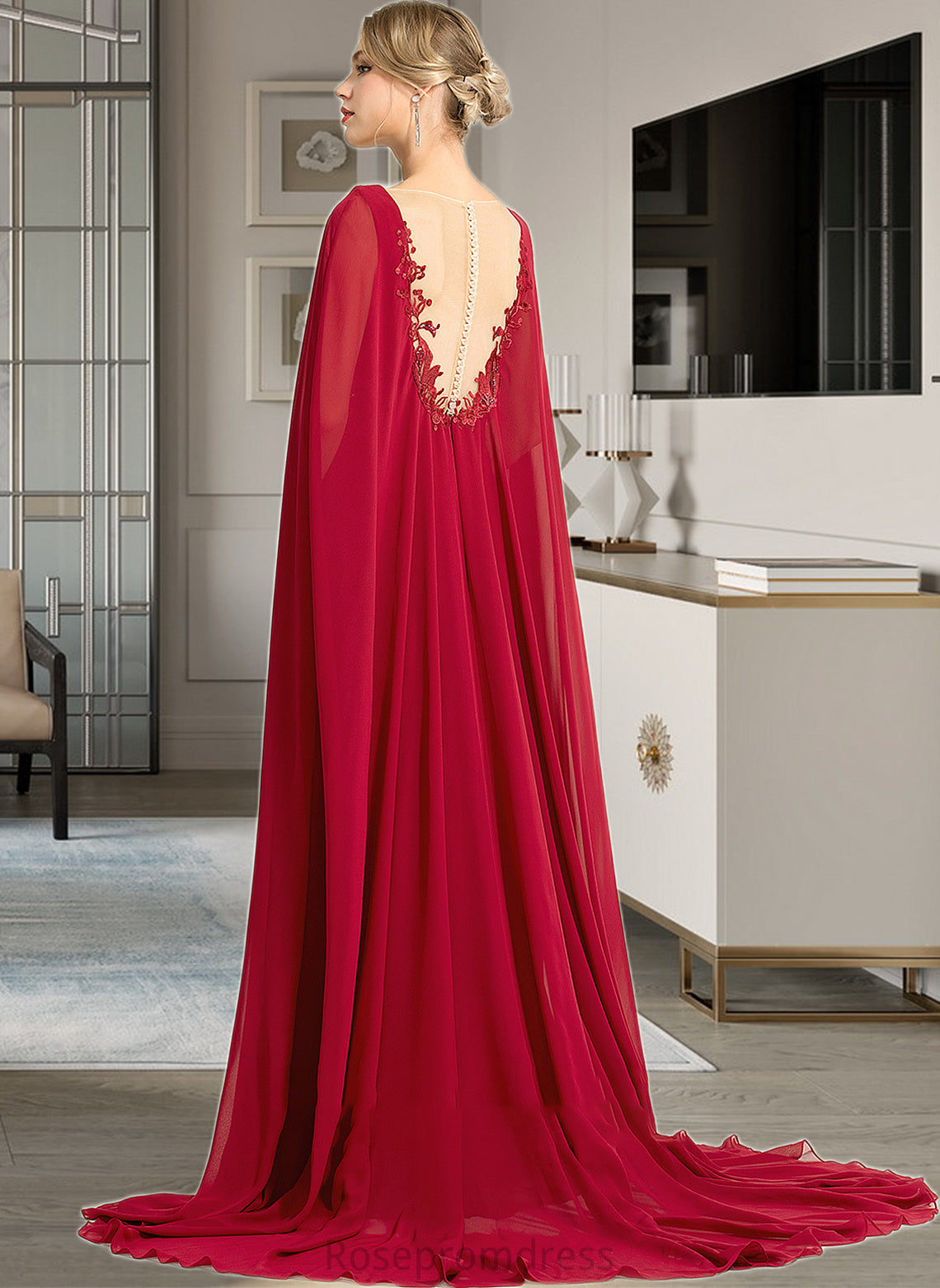 Mary A-Line V-neck Floor-Length Chiffon Wedding Dress With Sequins SRSP0013718