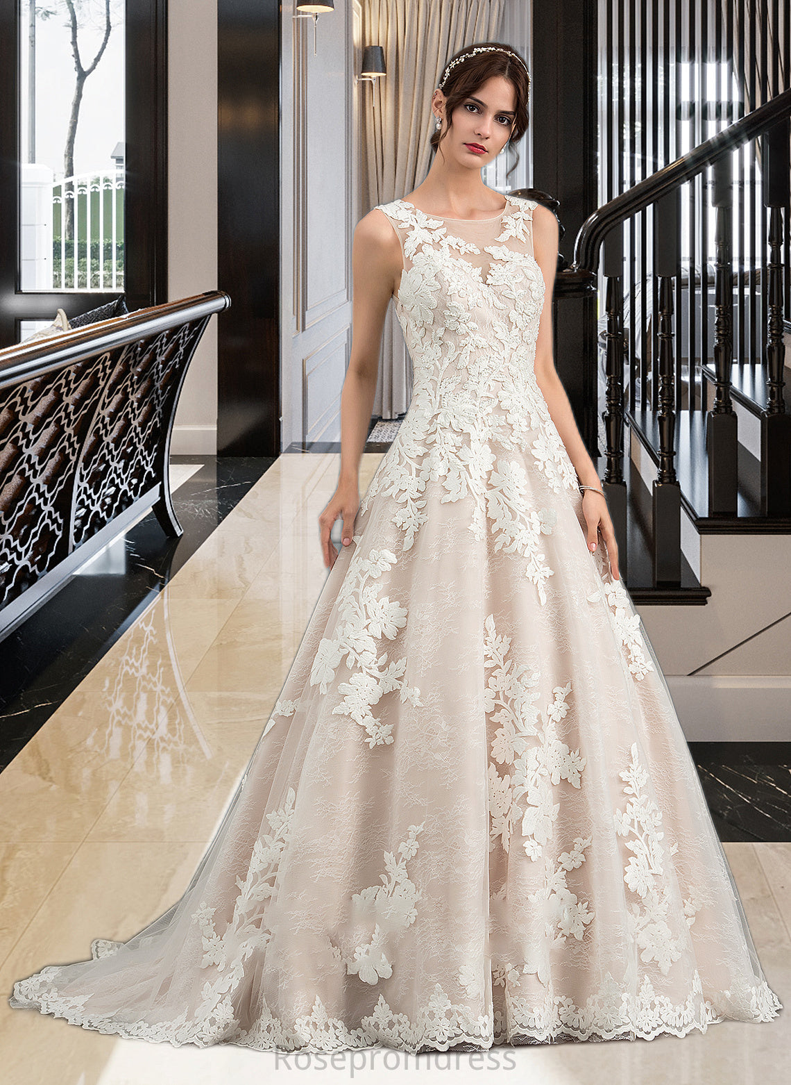 Kaley Ball-Gown/Princess Illusion Court Train Tulle Wedding Dress With Beading Sequins SRSP0013724
