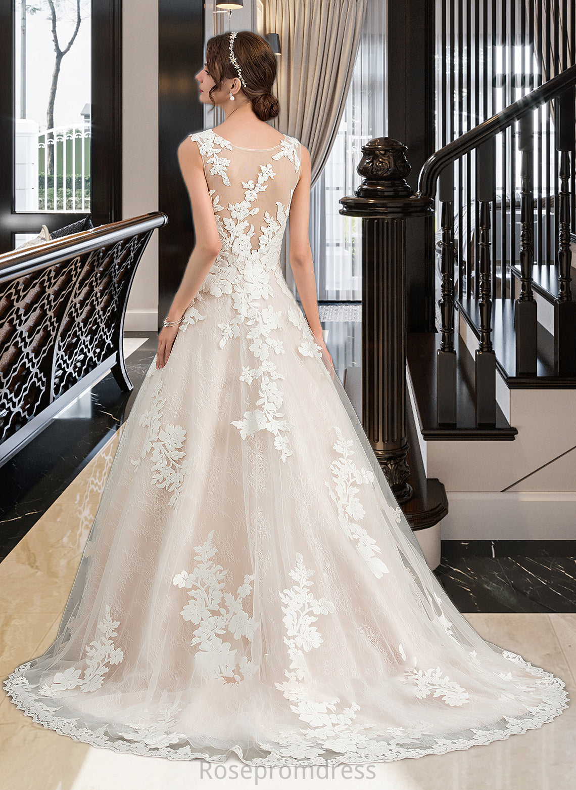 Kaley Ball-Gown/Princess Illusion Court Train Tulle Wedding Dress With Beading Sequins SRSP0013724