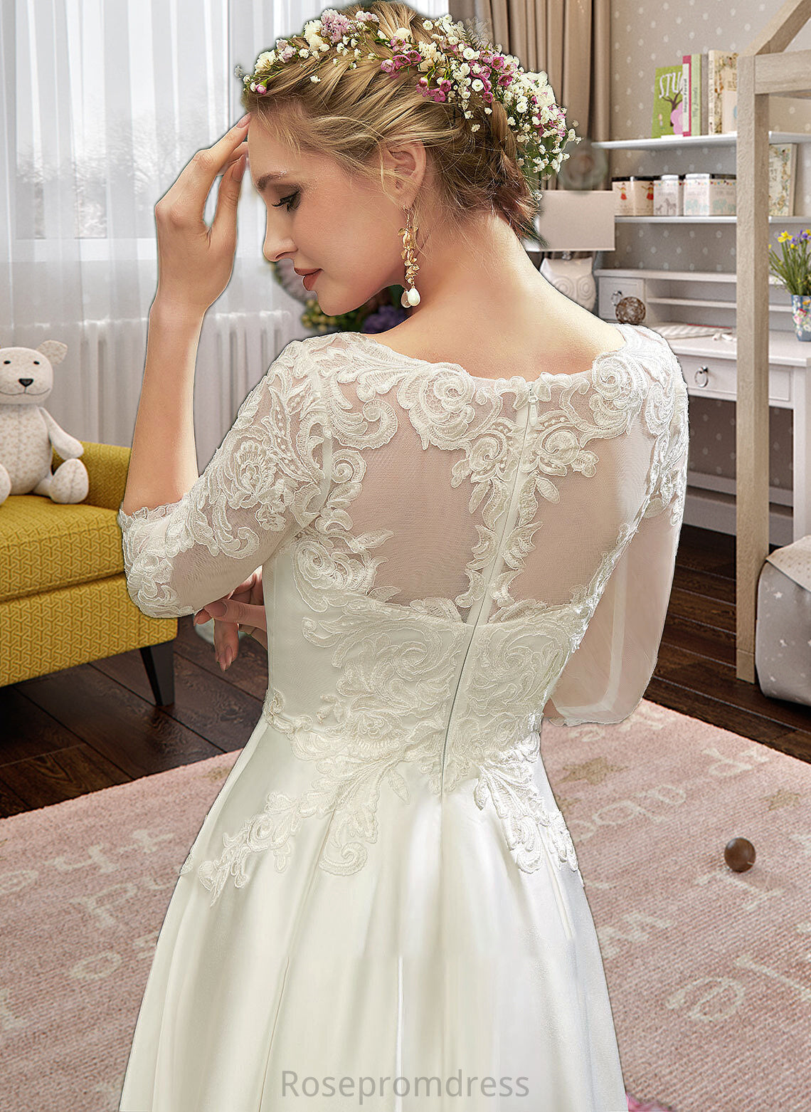Simone A-Line Illusion Tea-Length Wedding Dress With Lace SRSP0013741
