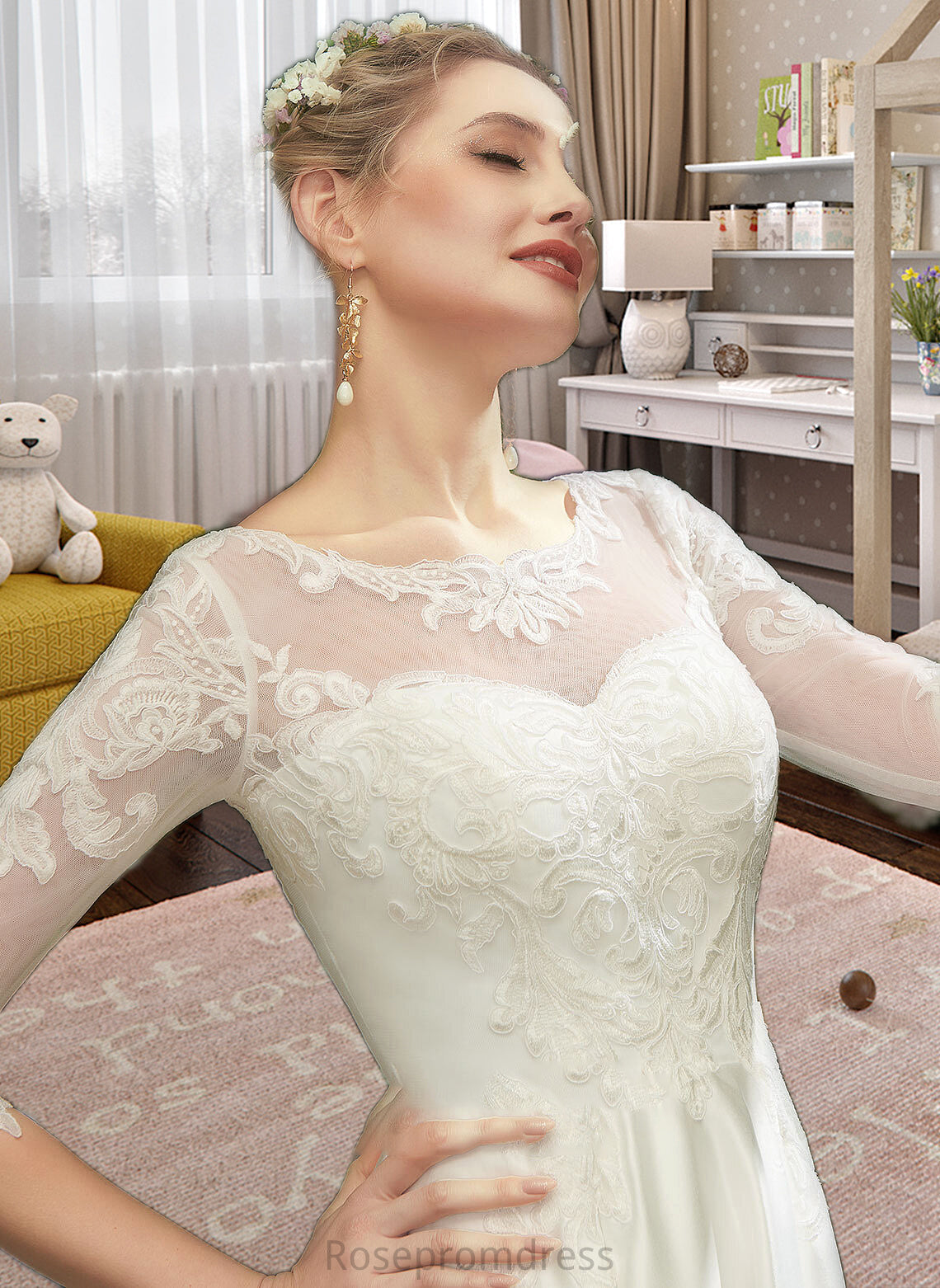 Simone A-Line Illusion Tea-Length Wedding Dress With Lace SRSP0013741