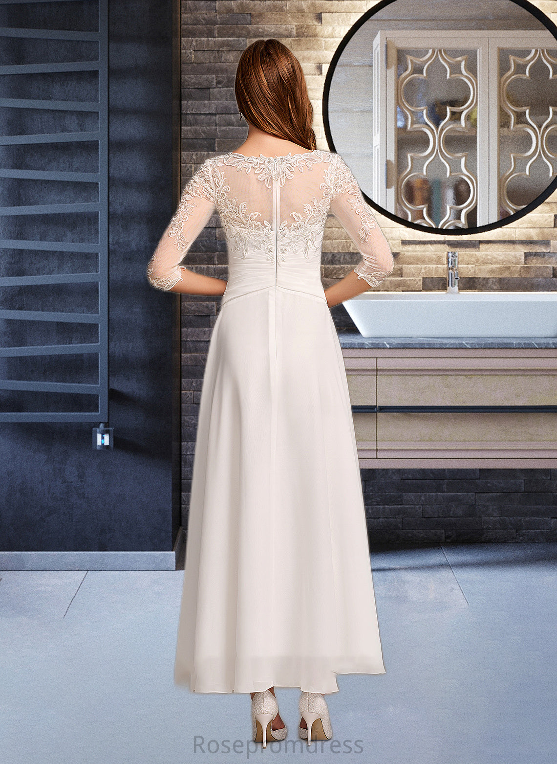 Melina A-Line Illusion Asymmetrical Wedding Dress With Lace SRSP0013749