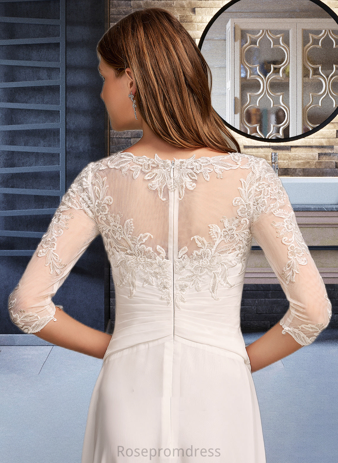Melina A-Line Illusion Asymmetrical Wedding Dress With Lace SRSP0013749