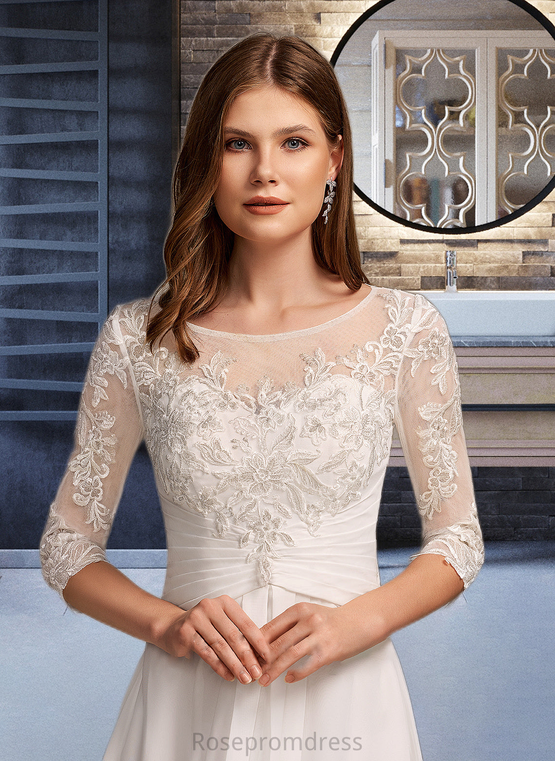 Melina A-Line Illusion Asymmetrical Wedding Dress With Lace SRSP0013749
