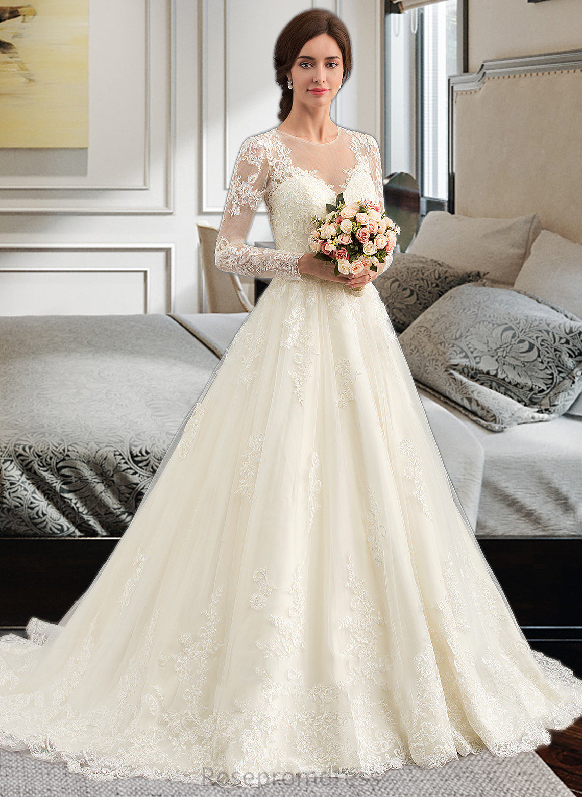 Bailey Ball-Gown/Princess Illusion Court Train Tulle Lace Wedding Dress SRSP0013750