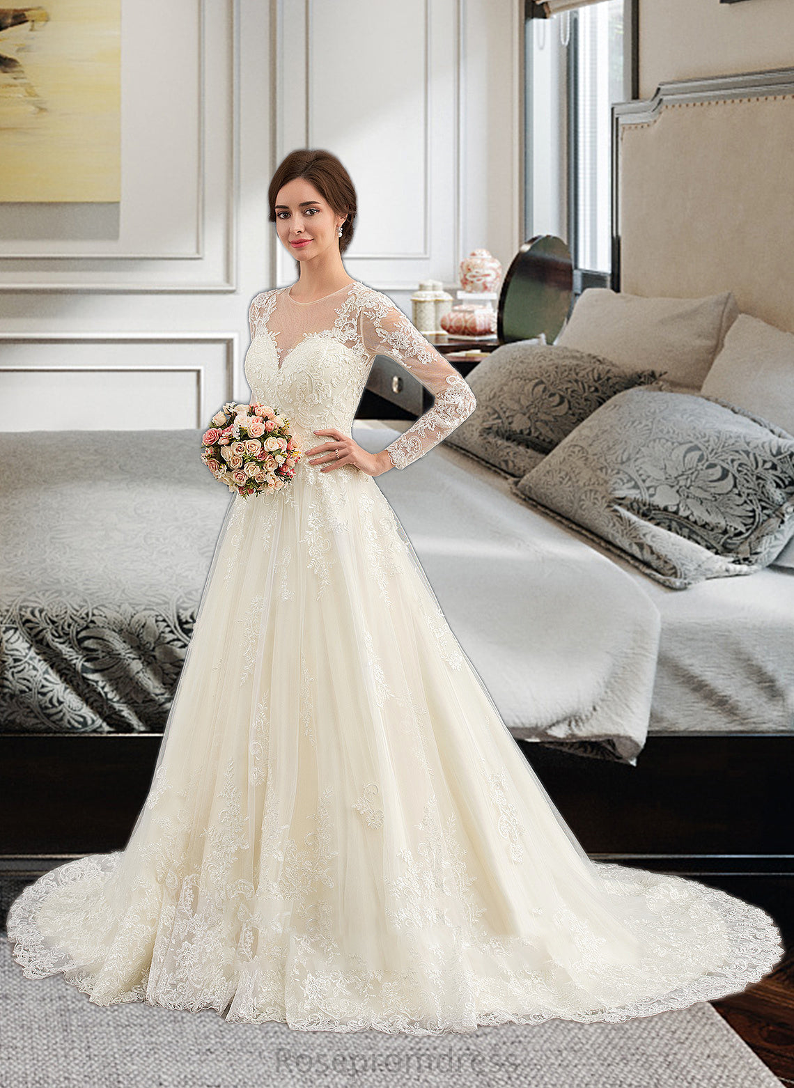 Bailey Ball-Gown/Princess Illusion Court Train Tulle Lace Wedding Dress SRSP0013750