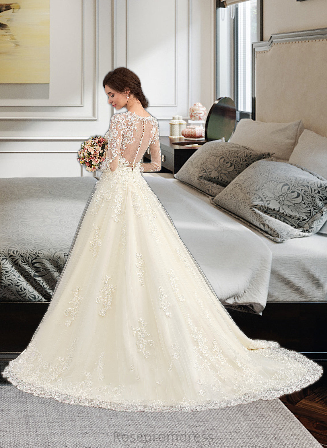 Bailey Ball-Gown/Princess Illusion Court Train Tulle Lace Wedding Dress SRSP0013750