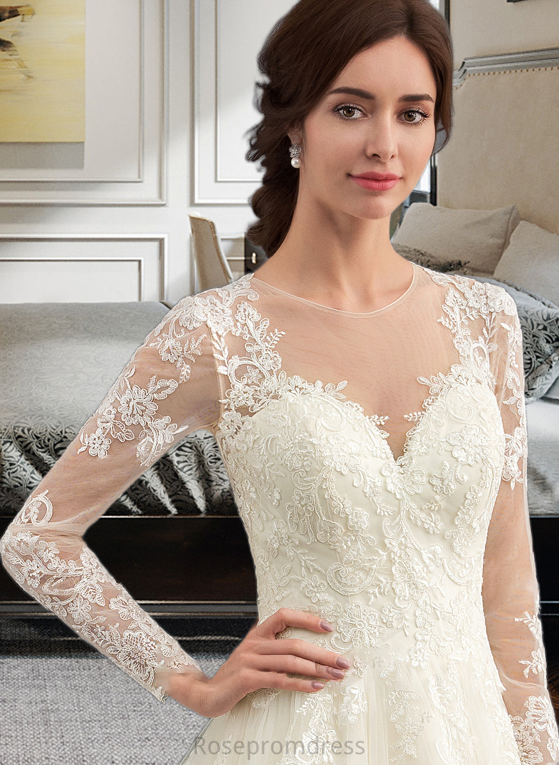 Bailey Ball-Gown/Princess Illusion Court Train Tulle Lace Wedding Dress SRSP0013750