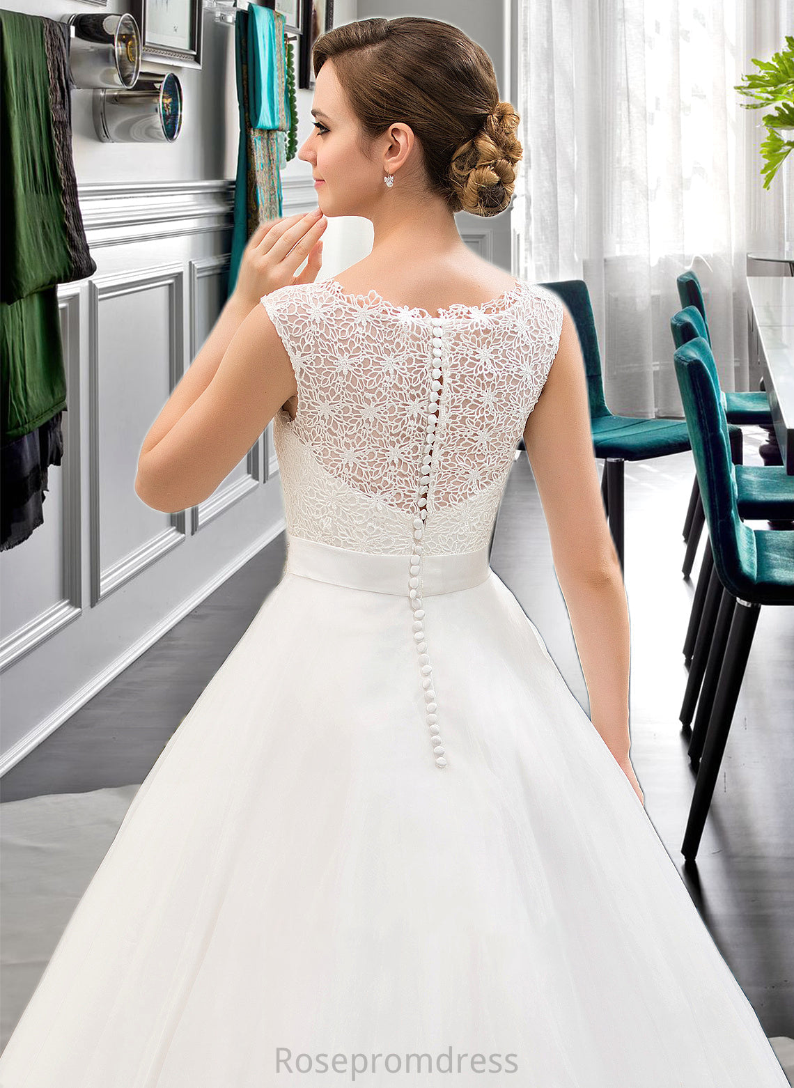 Katharine Ball-Gown/Princess Scoop Neck Sweep Train Organza Lace Wedding Dress With Beading Sequins SRSP0013751