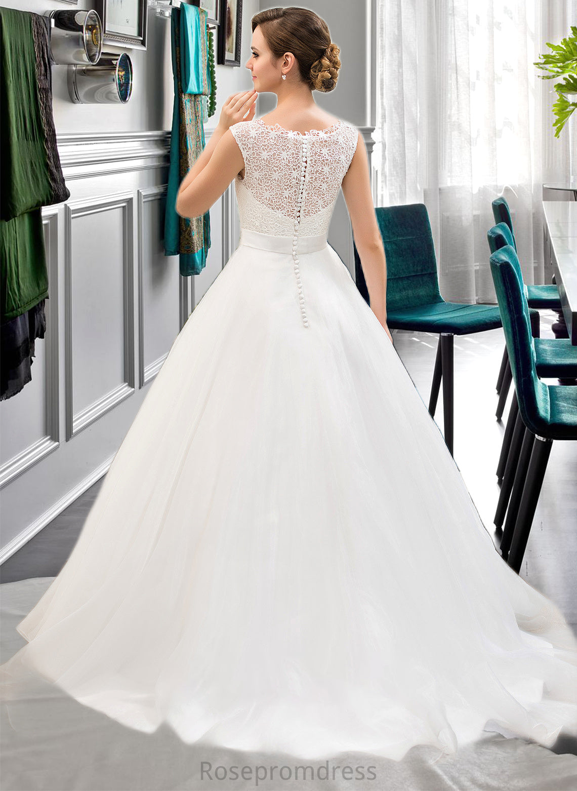 Katharine Ball-Gown/Princess Scoop Neck Sweep Train Organza Lace Wedding Dress With Beading Sequins SRSP0013751
