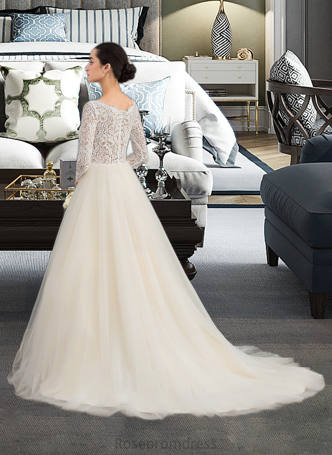 Carly Ball-Gown/Princess V-neck Court Train Tulle Lace Wedding Dress SRSP0013756