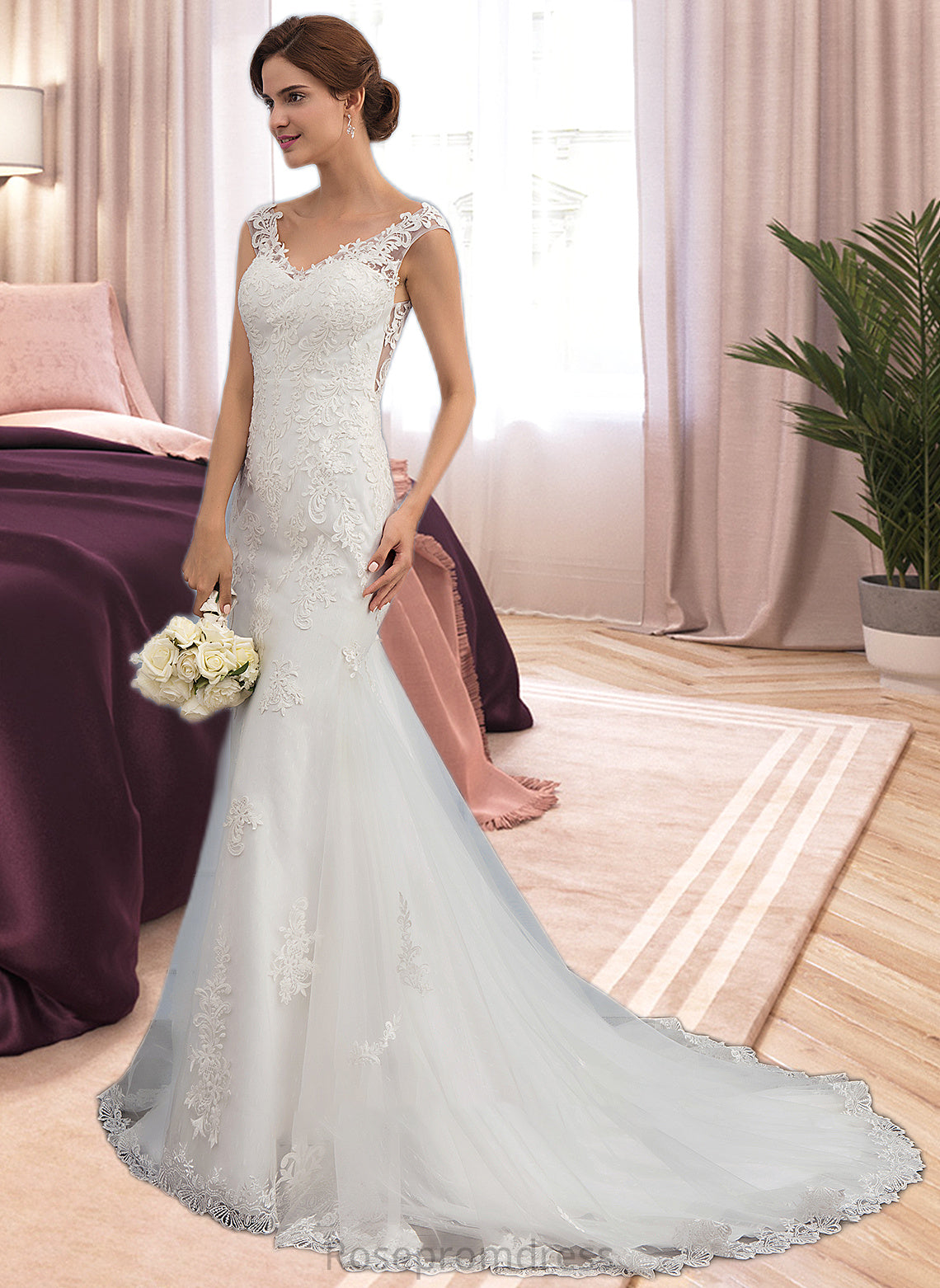 Lilly Trumpet/Mermaid V-neck Court Train Tulle Wedding Dress SRSP0013758